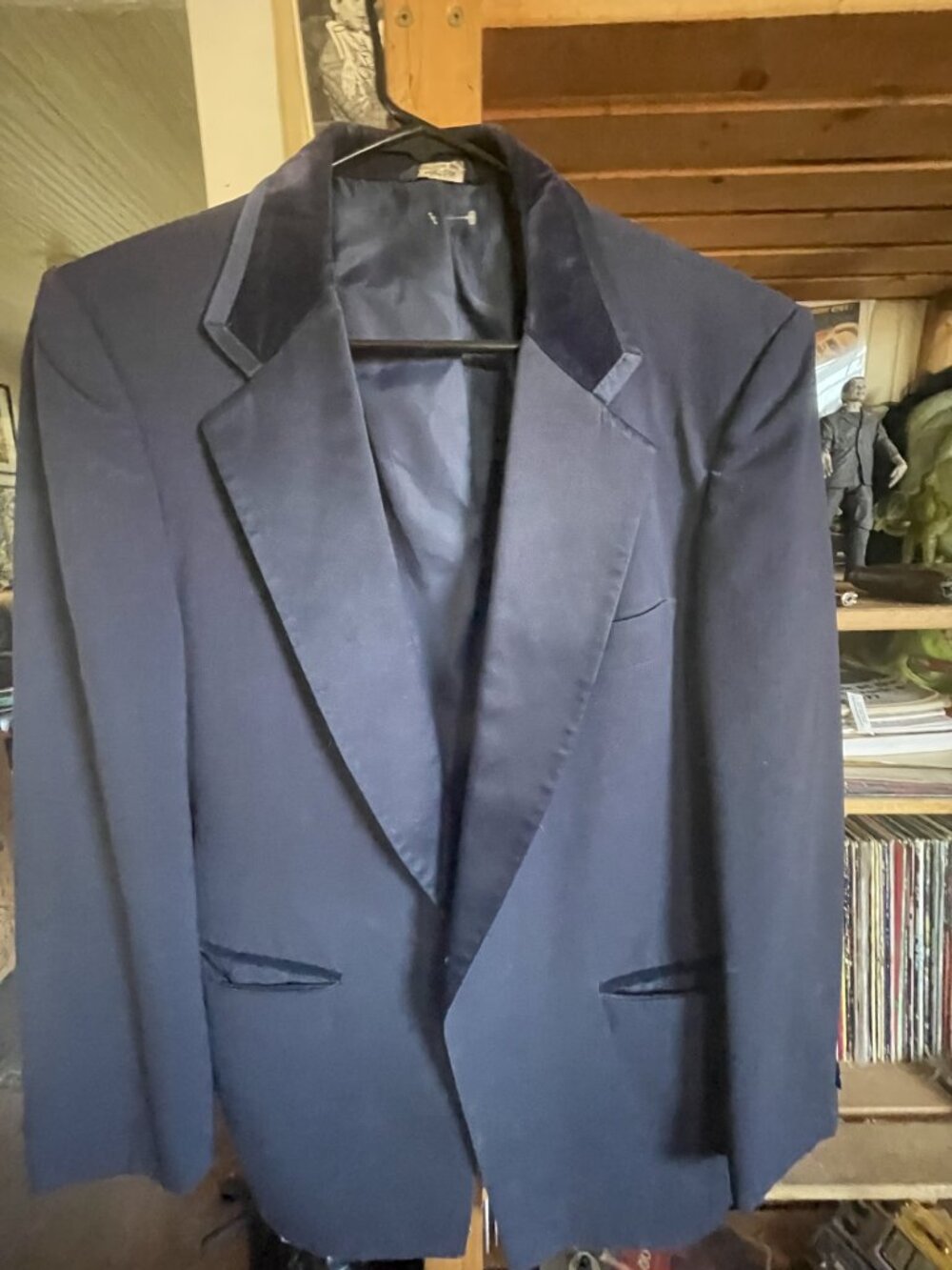 After Six Tuxedo Jacket MAN DARK BLUE Black 1 Button Peak Lapel Blazer SIZE L
